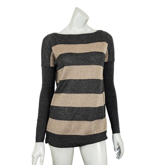 VINCE Cashmere Metallic Striped Pullover Sweater gray stripe sz Small - Picture 1 of 8